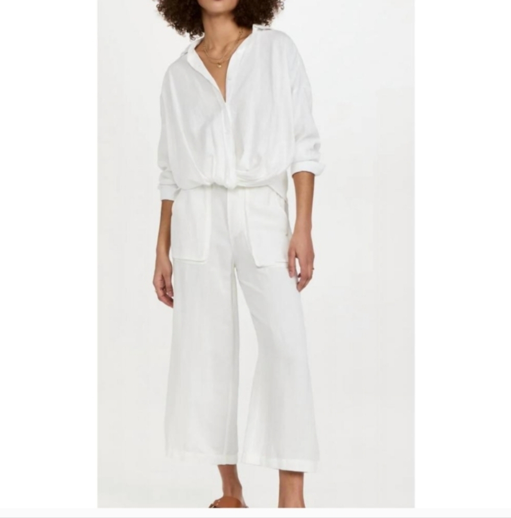 Young, Fabulous & Broke Sailor Tencel Cotton Wide Leg Crop Pants White Small
